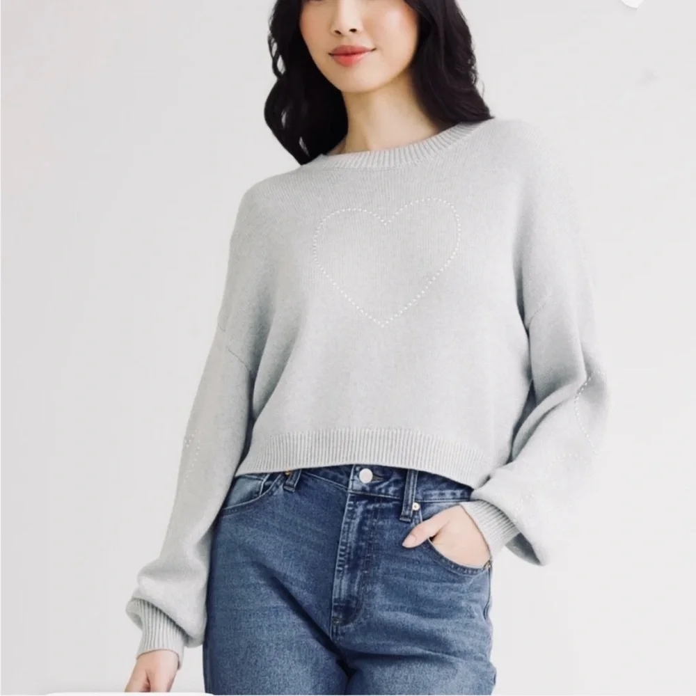 Cropped Steve Madden Gray Heart Sweater w Embellishments